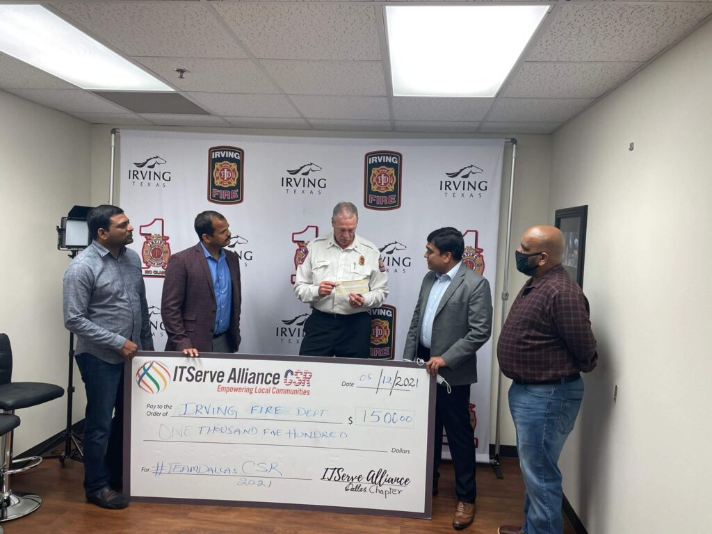 Appreciation of check $1500 to Irving Fire Department